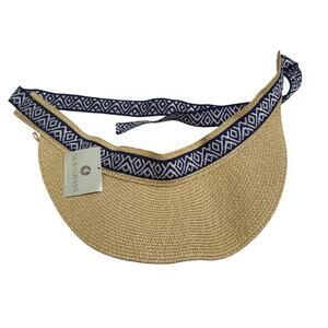 NWOT Sea & Grass Women's Paper Straw Hat Visor Blue Ribbon Tie Closure